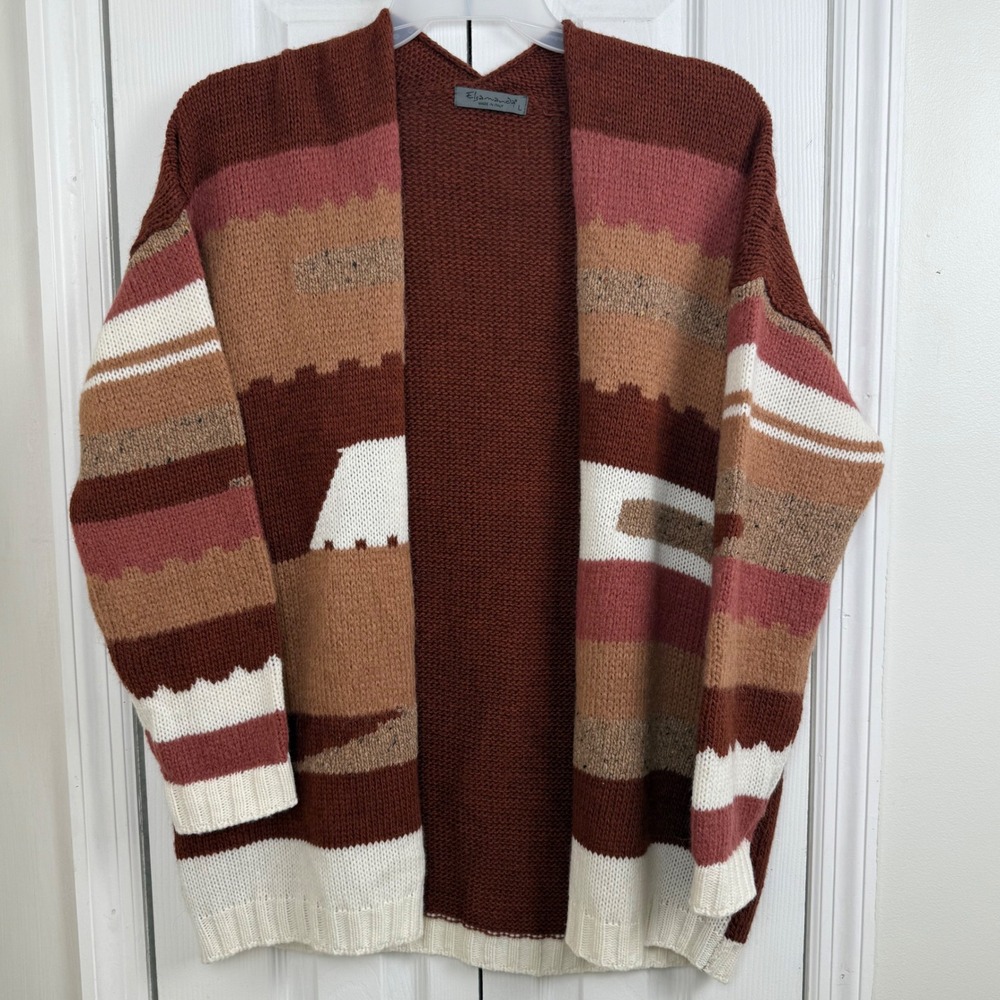 Elsamanda Made in Italy Cardigan L Rust Southwestern Geometric Knit‎ Alpaca Wool